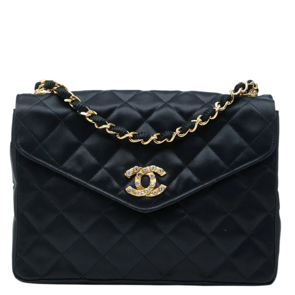 Chanel MatelassΓ© Coco Mark Bijou Crossbody Chain Shoulder Bag Black Satin Wom...